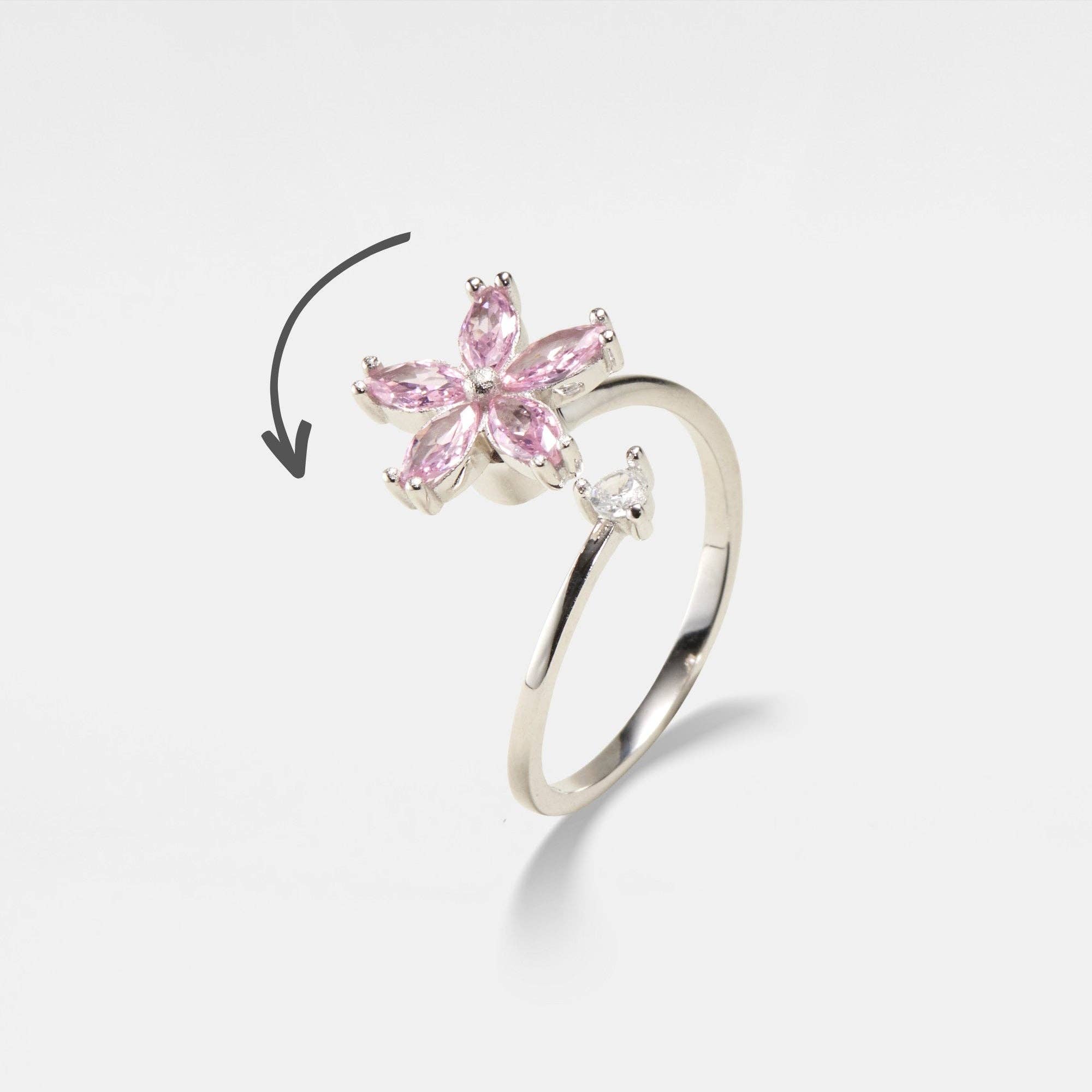 Bague fleur à spinner rose en argent sterling 925