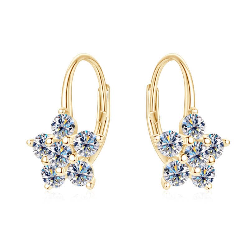 Boucles d'oreilles à levier en forme de fleur de moissanite en argent sterling 925