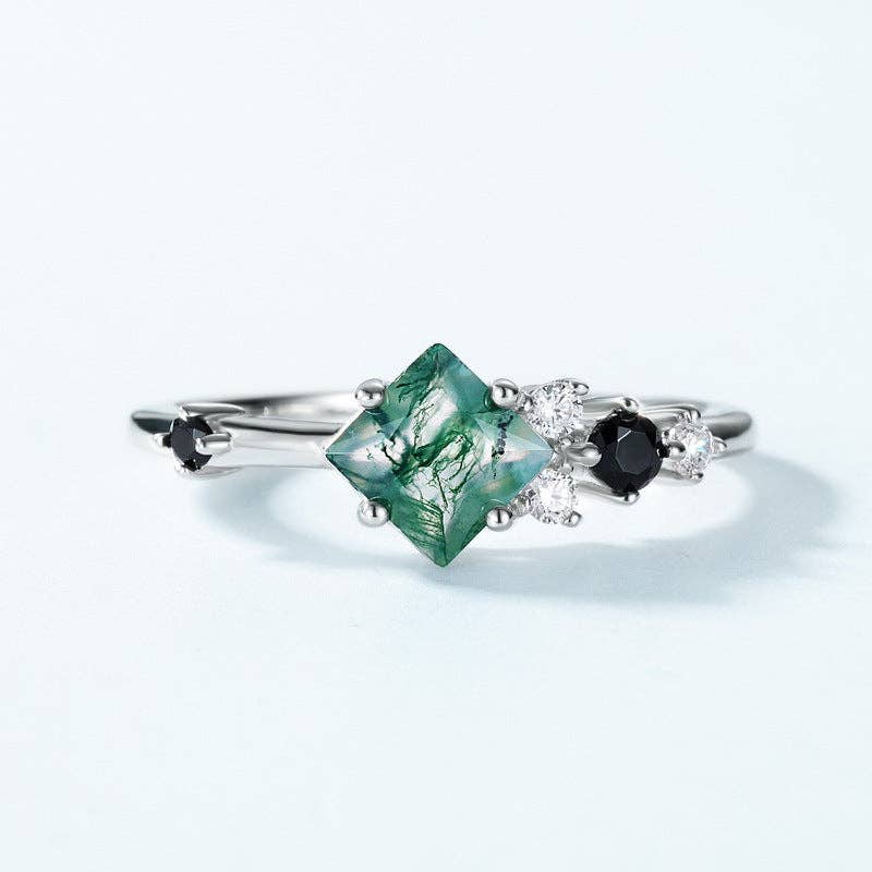 Bague empilable carrée en agate mousse en argent sterling 925
