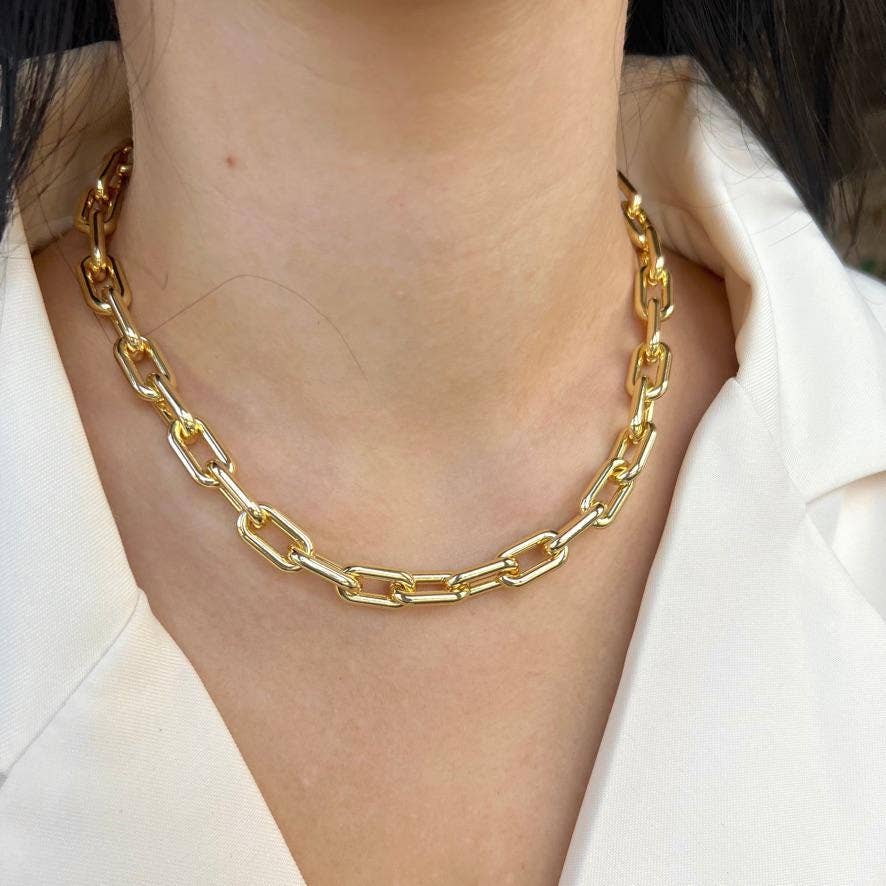 Collier Chaîne Épaisse en Or, Ras-du-cou Câble & Trombone