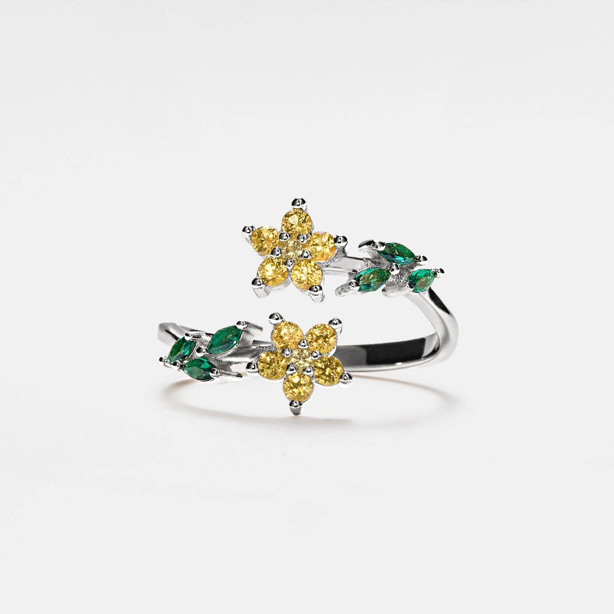 Bague de cocktail en forme de fleur à pierres précieuses colorées en argent sterling 925