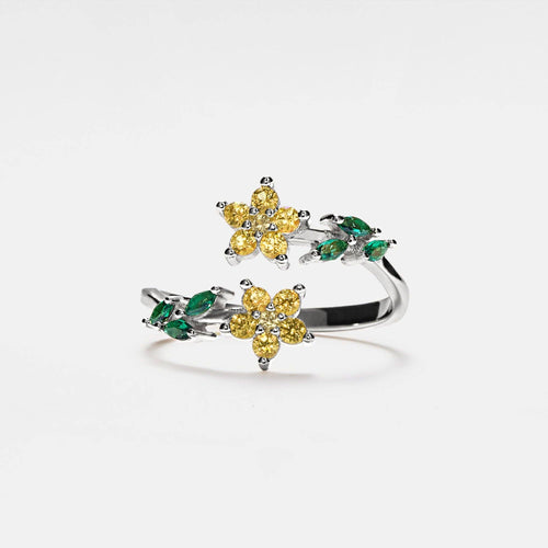 Bague de cocktail en forme de fleur à pierres précieuses colorées en argent sterling 925