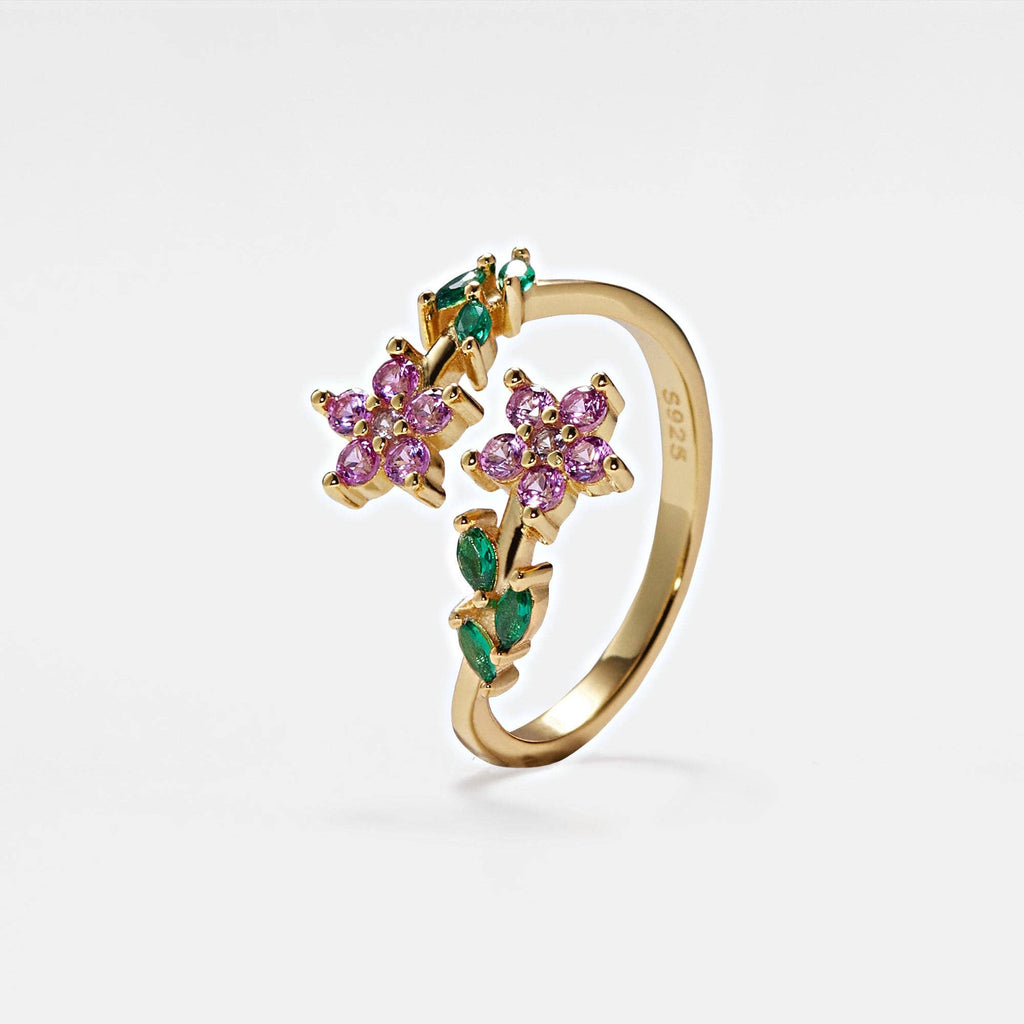 Bague de cocktail en forme de fleur à pierres précieuses colorées en argent sterling 925