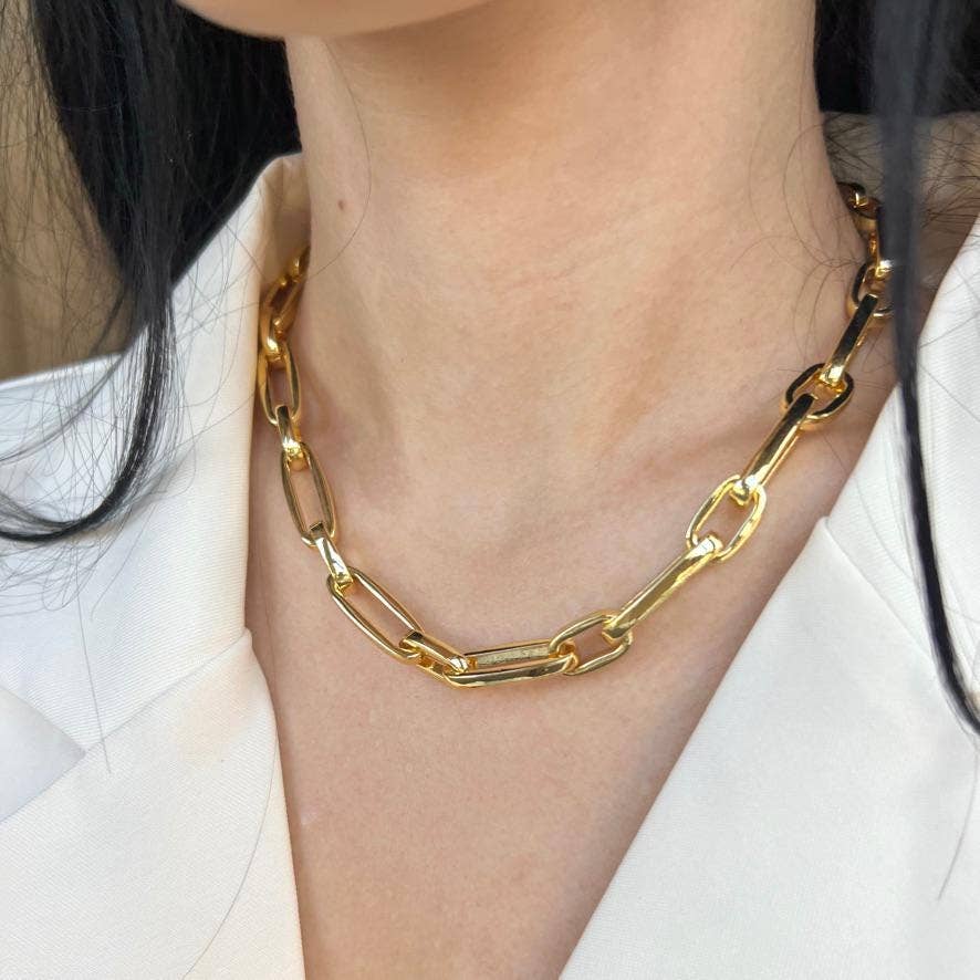 Collier Chaîne Épaisse en Or, Ras-du-cou Câble & Trombone