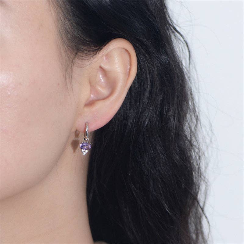 Boucles d'oreilles pendantes en argent sterling 925 avec améthyste taille ovale