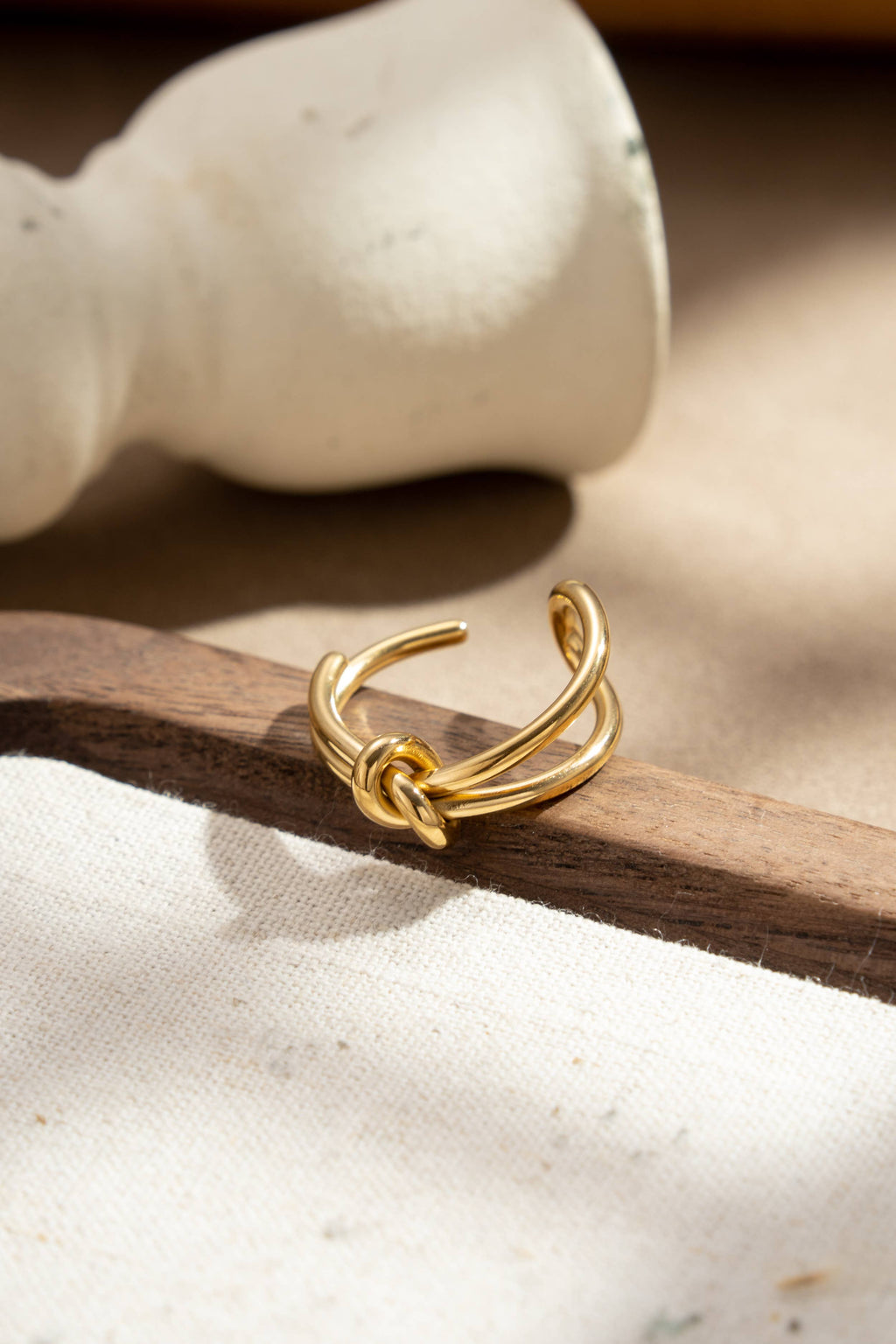 Bague nœud ouvert ajustable acier inoxydable minimaliste