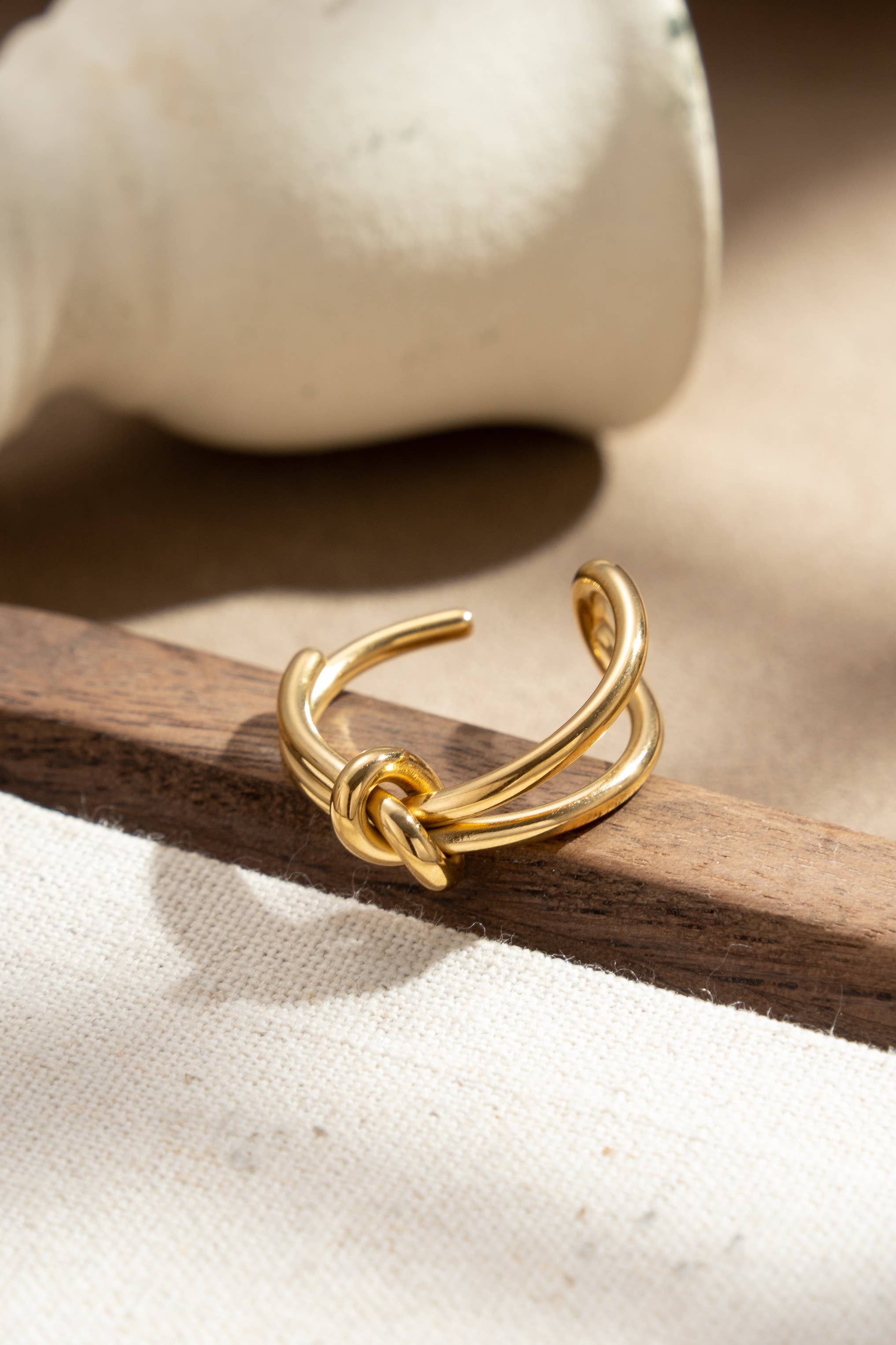 Bague nœud ouvert ajustable acier inoxydable minimaliste