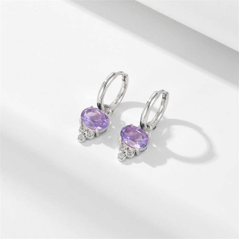 Boucles d'oreilles pendantes en argent sterling 925 avec améthyste taille ovale