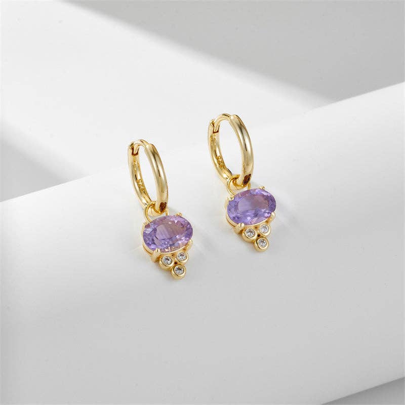 Boucles d'oreilles pendantes en argent sterling 925 avec améthyste taille ovale