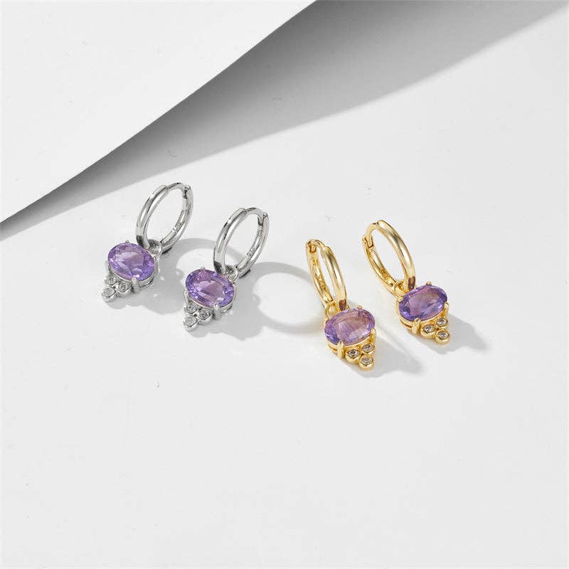 Boucles d'oreilles pendantes en argent sterling 925 avec améthyste taille ovale