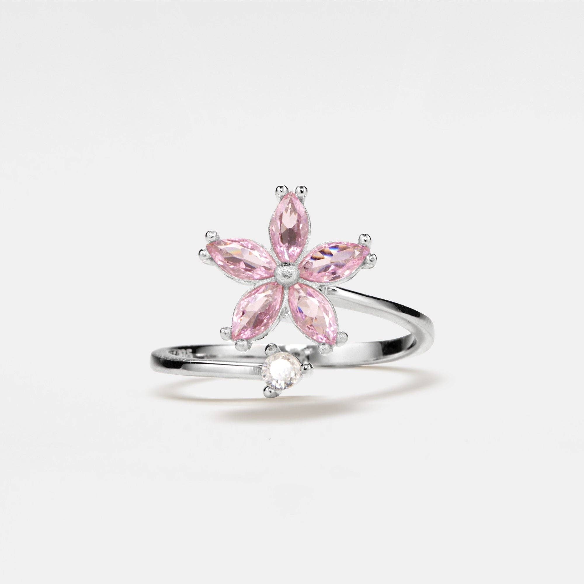 Bague fleur à spinner rose en argent sterling 925